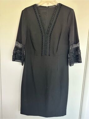Tahari Black Lace-Trim Sheath Dress